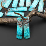 Natural Madagascar Blue Amazonite Quartz Matrix Rectangle Earring Drilled Matched Gemstone Bead Pair A1