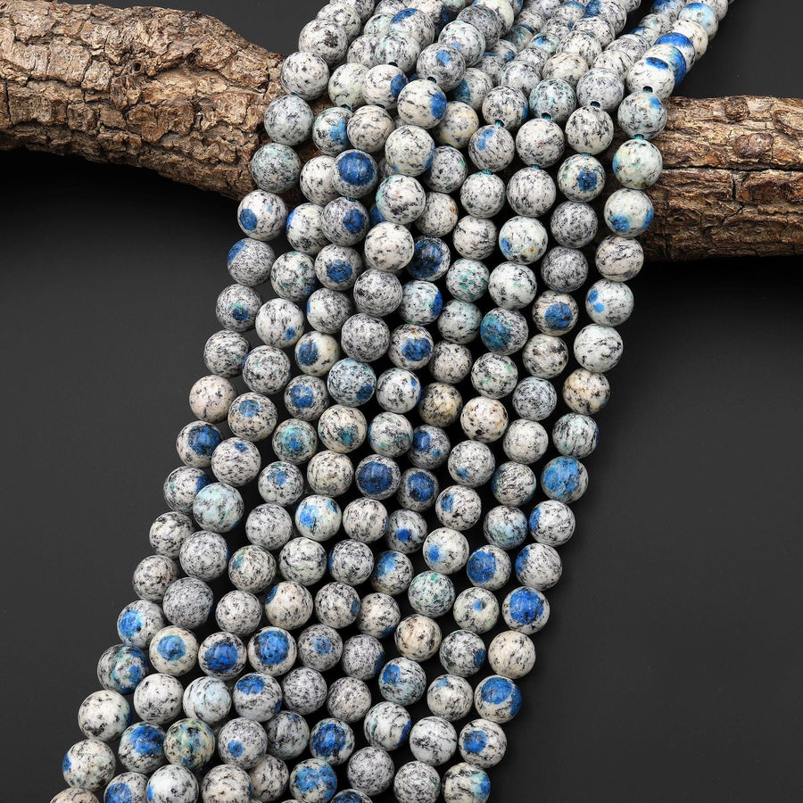AAA Genuine Natural K2 Round Beads 8mm 10mm 12mm 14mm 15mm 16mm 17mm Blue Azurite in Quartz Granite From Pakistan Afghanistan 16" Strand