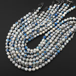 AAA Genuine Natural K2 Round Beads 8mm 10mm 12mm 14mm 15mm 16mm 17mm Blue Azurite in Quartz Granite From Pakistan Afghanistan 16" Strand
