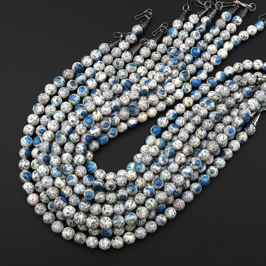 AAA Genuine Natural K2 Round Beads 8mm 10mm 12mm 14mm 15mm 16mm 17mm Blue Azurite in Quartz Granite From Pakistan Afghanistan 16" Strand