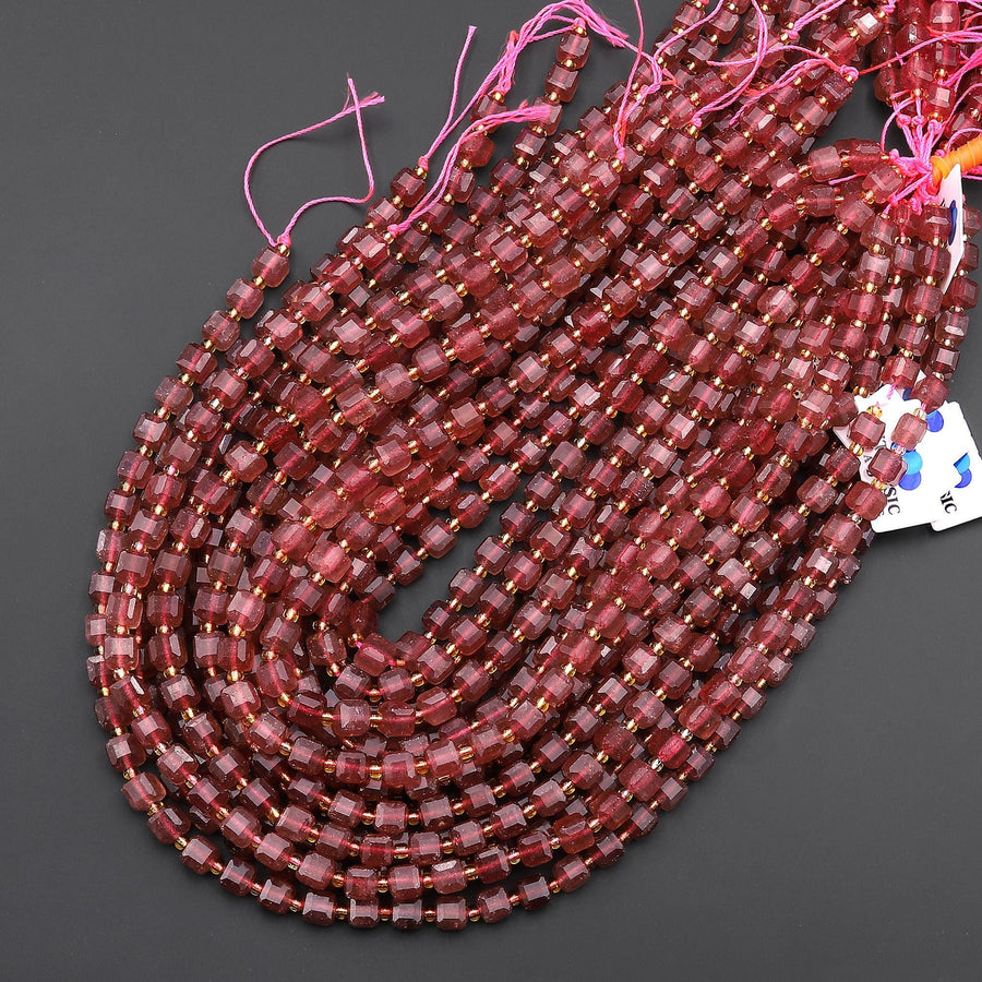 AAA Natural Strawberry Quartz Faceted 6mm Dice Cube Square Beads 15.5" Strand