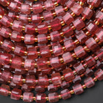 AAA Natural Strawberry Quartz Faceted 6mm Dice Cube Square Beads 15.5" Strand