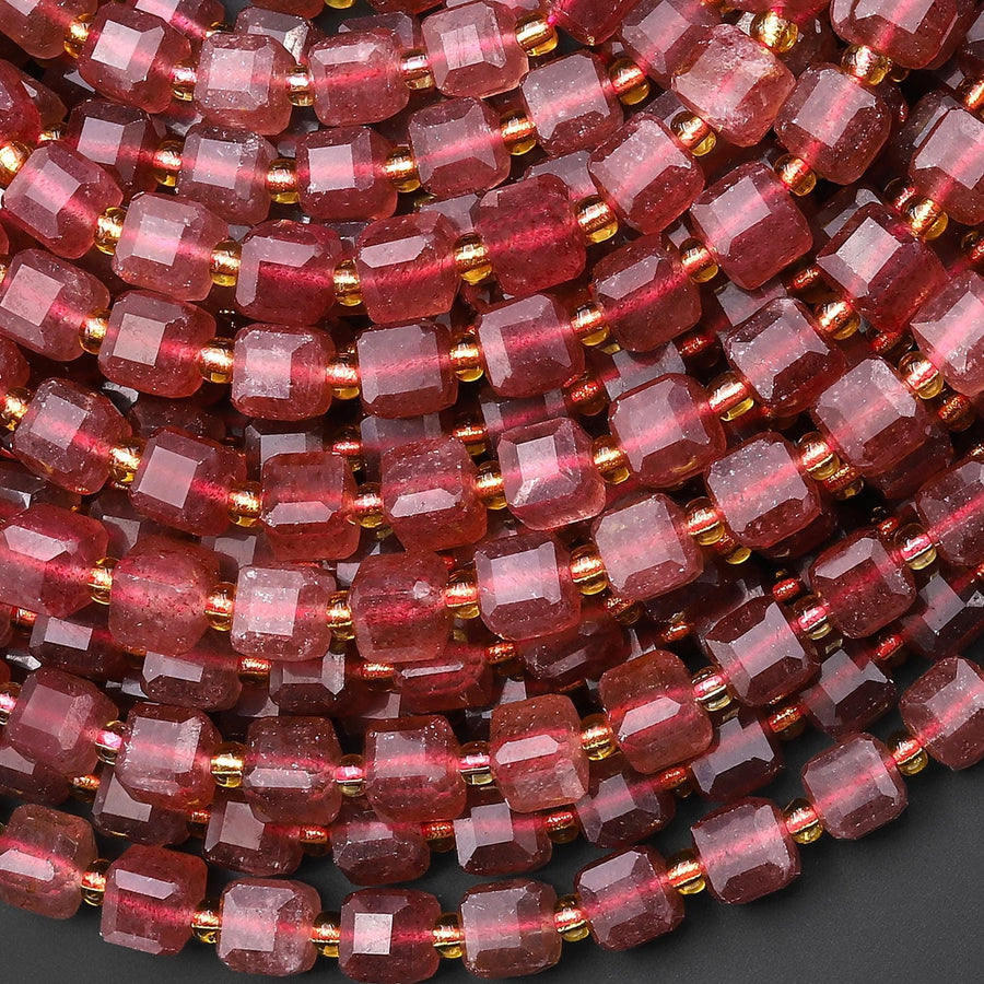 AAA Natural Strawberry Quartz Faceted 6mm Dice Cube Square Beads 15.5" Strand