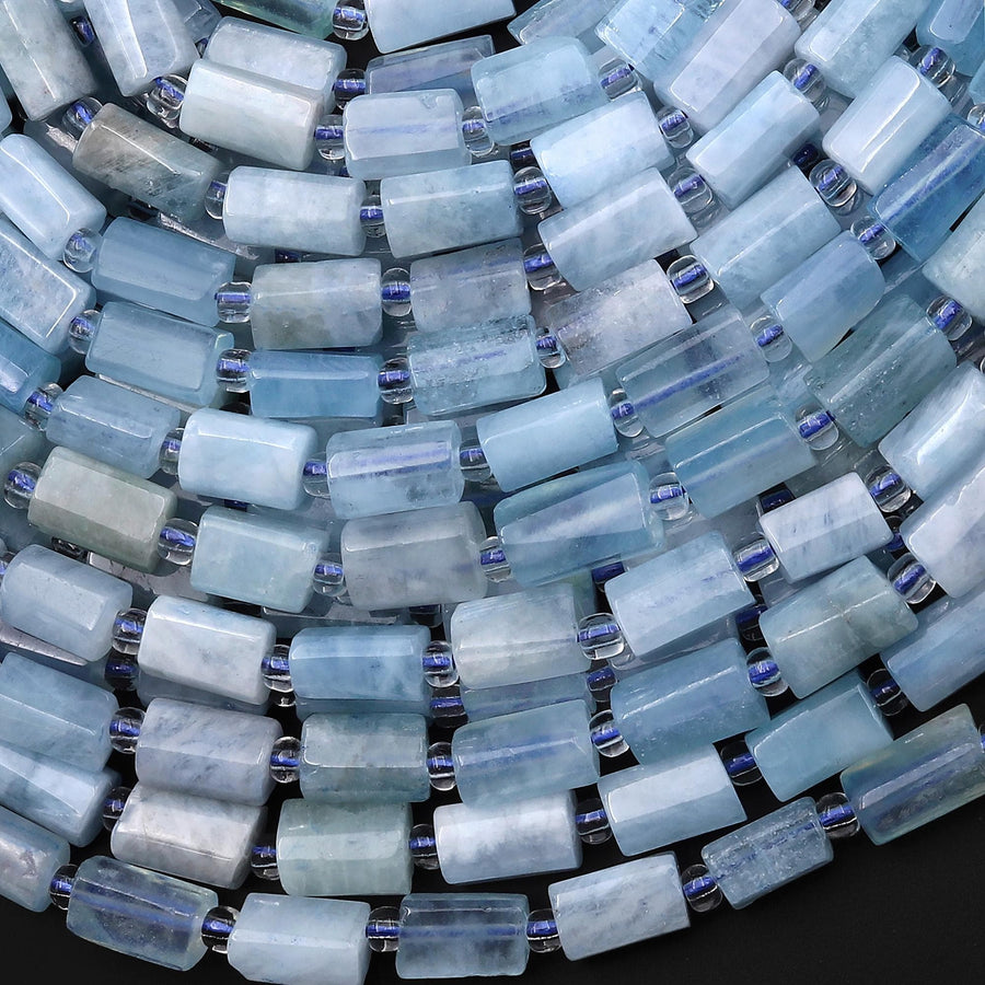 Natural Blue Aquamarine Tube Cylinder Gemstone Beads 15.5" Strand b4968