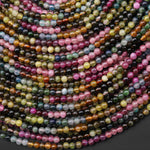 Genuine Natural Pink Green Aqua Blue Yellow Tourmaline 3mm Smooth Round Ombre Gemstone Beads 15.5" Strand