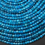 AAA Translucent Natural Teal Blue Apatite Faceted 4mm Cube Beads Gemstone 15.5" Strand b4965