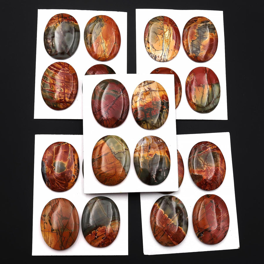 Undrilled Natural Red Creek Jasper Dagger Pendant Cabochon Oval Shape 30x38mm Aka Multicolor Picasso Picture Jasper
