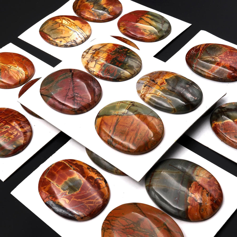 Undrilled Natural Red Creek Jasper Dagger Pendant Cabochon Oval Shape 30x38mm Aka Multicolor Picasso Picture Jasper