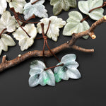 Hand Carved Natural Burma Jade Leaf Earring Pair Drilled Matched Gemstone EC0418