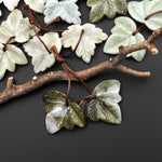 Hand Carved Natural Burma Jade Leaf Earring Pair Drilled Matched Gemstone EC0418