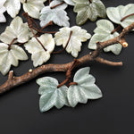 Hand Carved Natural Burma Jade Leaf Earring Pair Drilled Matched Gemstone EC0418