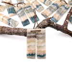 Rare Natural Green Moss Fluorite Rectangle Earring Pair Drilled Matched Gemstone Beads
