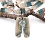 Rare Natural Green Moss Fluorite Curved Rectangle Drum Earring Pair Drilled Matched Gemstone Beads
