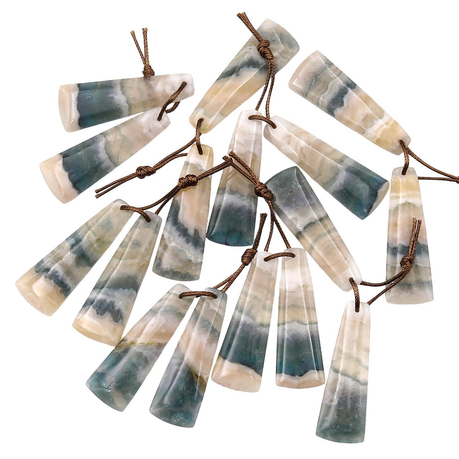 Rare Natural Green Moss Fluorite Curved Long Trapezoid Earring Pair Drilled Matched Gemstone Beads