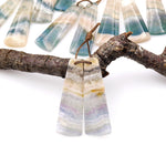 Rare Natural Green Moss Fluorite Curved Long Trapezoid Earring Pair Drilled Matched Gemstone Beads