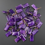 Natural Purple Amethyst Earring Pair Faceted Rectangle Tile Matched Gemstone Beads