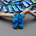 Drilled Natural Azurite Chrysocolla Rectangle Earring Pair Matched Gemstone Stone Beads