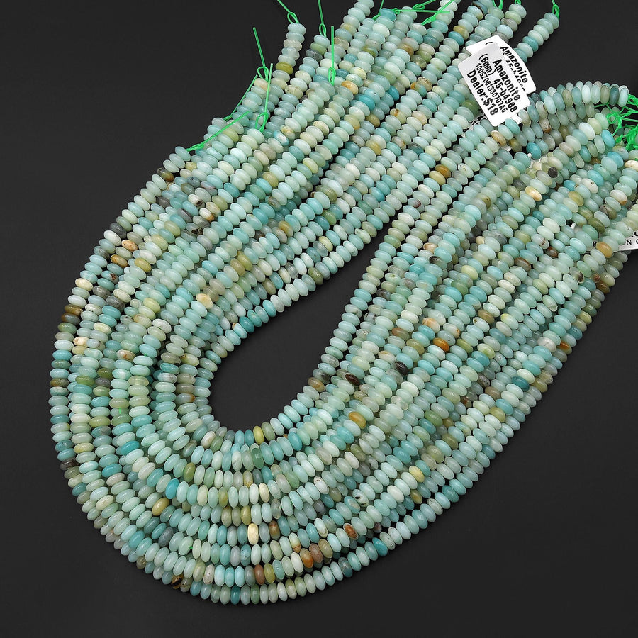 Natural Aqua Blue Green Amazonite 6mm Rondelle Saucer Beads 15.5" Strand