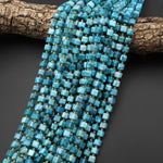Natural Teal Blue Green Apatite Faceted 6mm Cube Beads Gemstone Dice 15.5" Strand