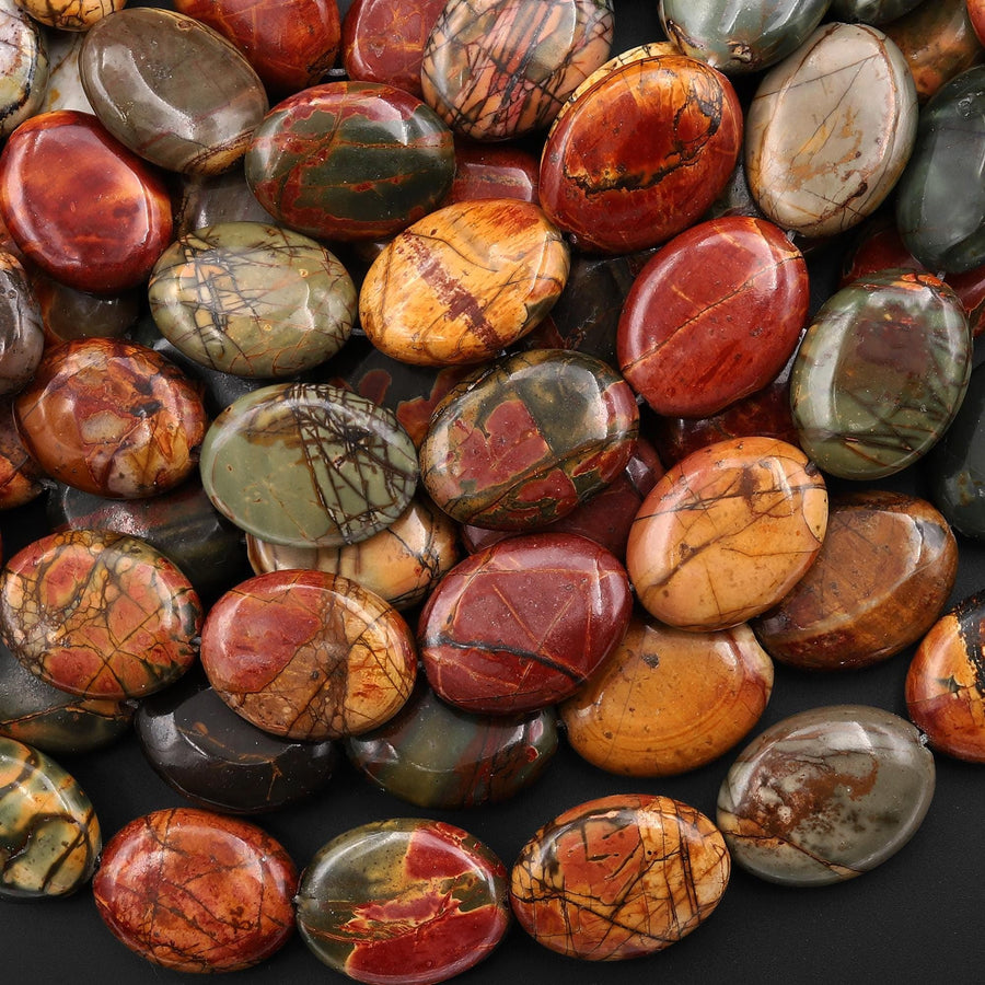 Natural Red Creek Jasper Smooth Oval Beads 12x16mm 15x20mm Aka Multicolor Picasso Jasper 15.5" Strand