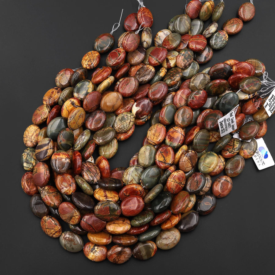 Natural Red Creek Jasper Smooth Oval Beads 12x16mm 15x20mm Aka Multicolor Picasso Jasper 15.5" Strand