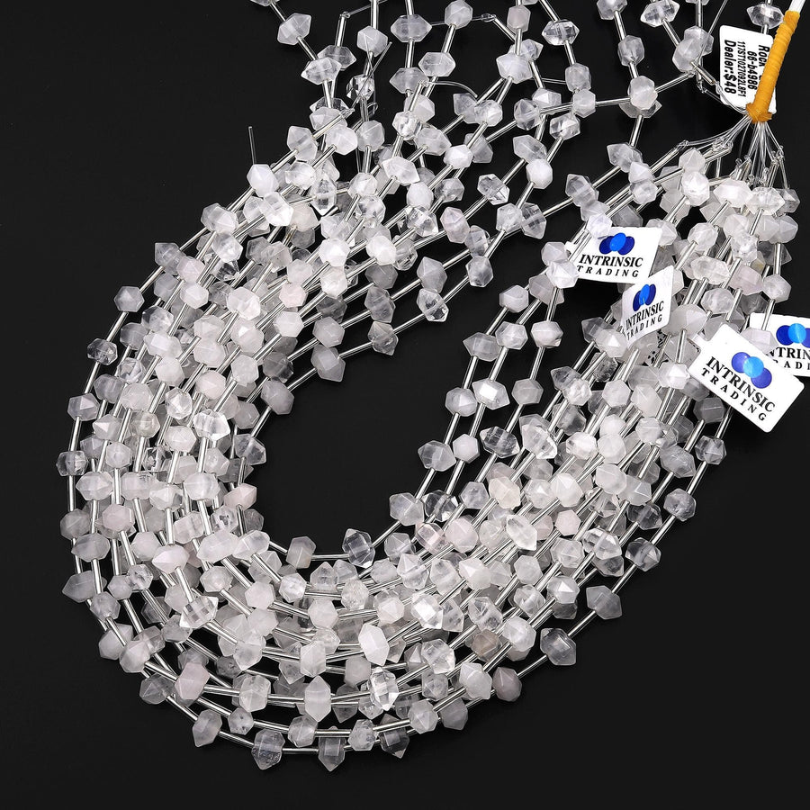 AAA Faceted Natural Rock Quartz Double Terminated Points 6x10mm Beads Center Drilled Gemstone 15.5" Strand