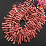 Natural Pink Thulite Faceted Tube Cylinder Spike Beads 15.5" Strand