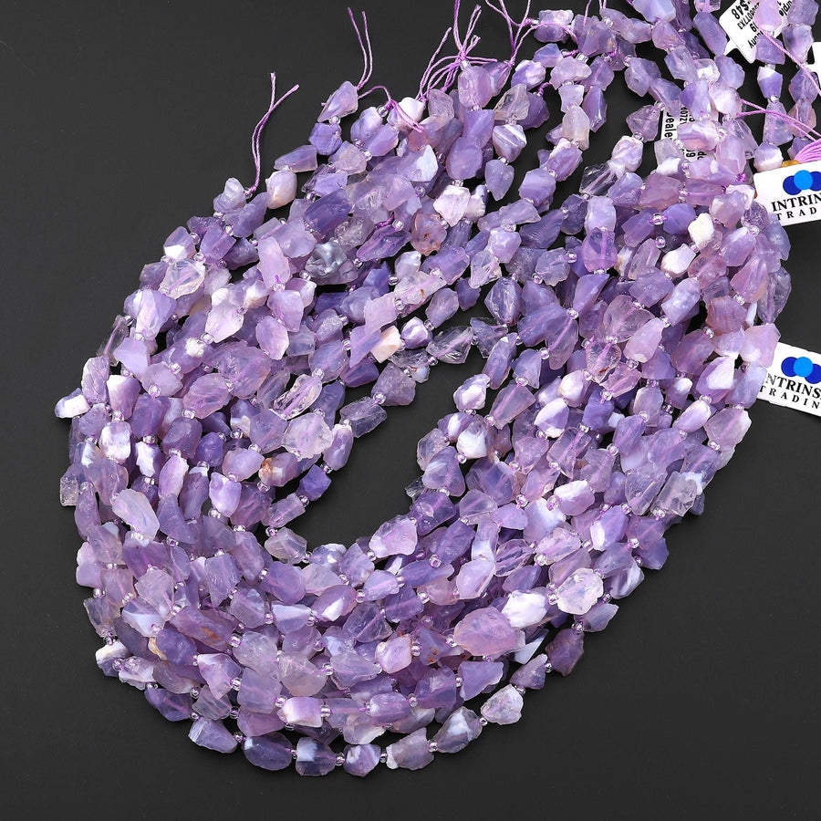 Rare Natural African Purple Opalized Chalcedony Freeform Hand Hammered Nugget Beads Gemstone 15.5" Strand