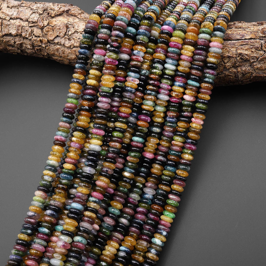 Natural Pink Green Blue Cognac Yellow Tourmaline Smooth Thin Rondelle Beads 5mm 6mm 7mm Gemstone 15.5" Strand