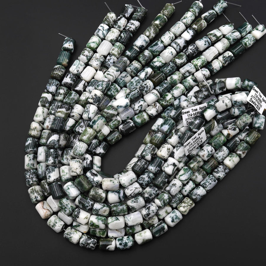 AAA Natural Green Tree Agate Smooth Barrel Cylinder Tube Beads 10x13mm 15.5" Strand