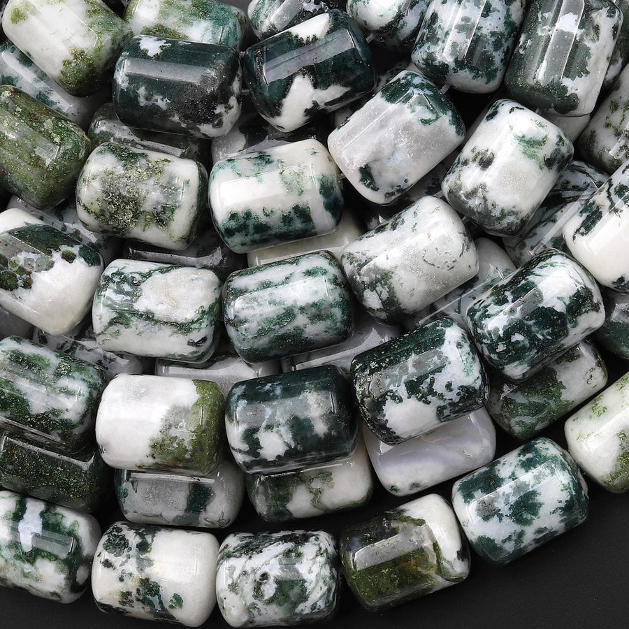 AAA Natural Green Tree Agate Smooth Barrel Cylinder Tube Beads 10x13mm 15.5" Strand