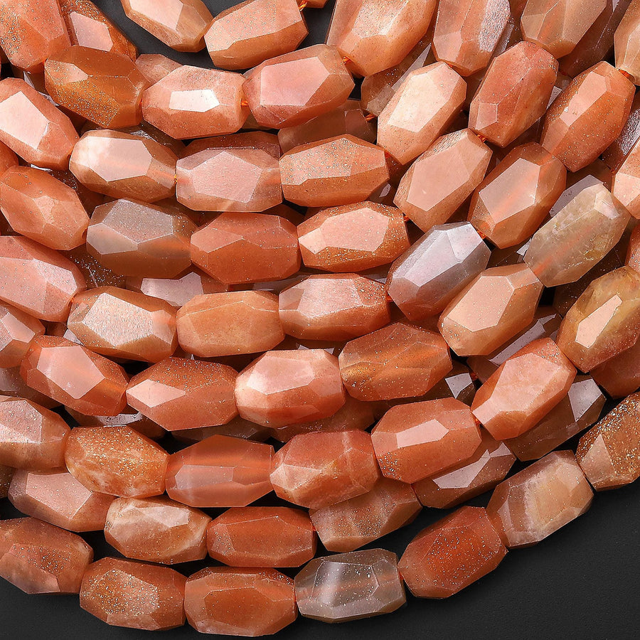 AAA Faceted Natural Sunstone Faceted Nugget Beads 15.5" Strand