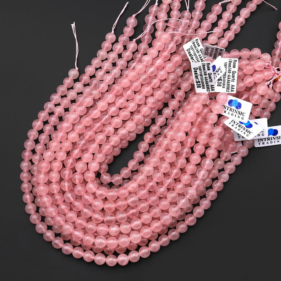 AAA Translucent Natural Madagascar Pink Rose Quartz 8mm Smooth Round Beads Gemstone 15.5" Strand