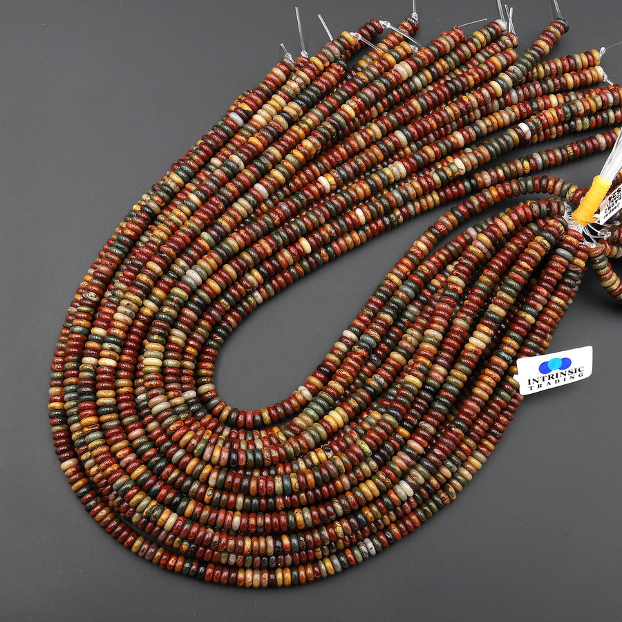 Natural Red Creek Jasper 4mm 6mm Smooth Thin Rondelle Beads Aka Multicolor Picasso Jasper 15.5" Strand