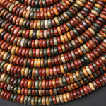 Natural Red Creek Jasper 4mm 6mm Smooth Thin Rondelle Beads Aka Multicolor Picasso Jasper 15.5" Strand