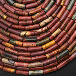 Natural Red Creek Jasper Thin Long Smooth Tube 4x13mm Beads 15.5" Strand