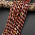 Natural Red Creek Jasper Thin Long Smooth Tube 4x13mm Beads 15.5" Strand