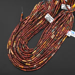 Natural Red Creek Jasper Thin Long Smooth Tube 4x13mm Beads 15.5" Strand