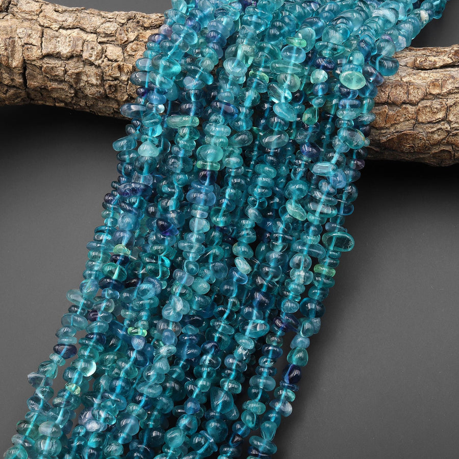 Natural Blue Fluorite Freeform Chip Pebble Nugget Beads 15.5" Strand