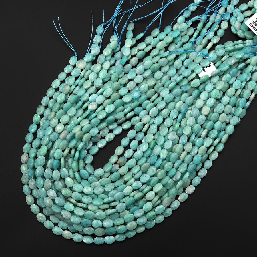 AAA Faceted Natural Peruvian Amazonite 6x8mm Oval Beads Gemstone 15.5" Strand