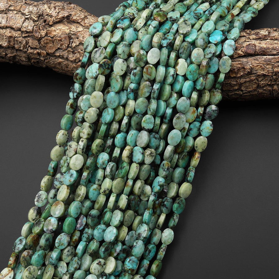 AAA Faceted Natural African Turquoise 6x8mm Oval Beads Gemstone 15.5" Strand