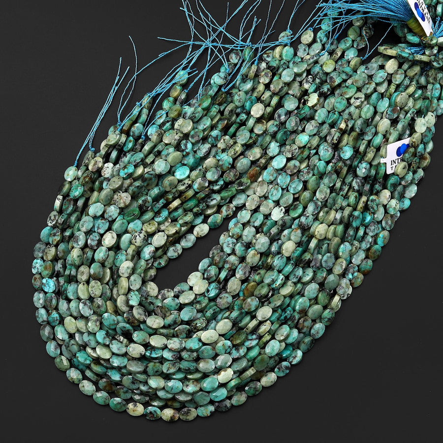 AAA Faceted Natural African Turquoise 6x8mm Oval Beads Gemstone 15.5" Strand