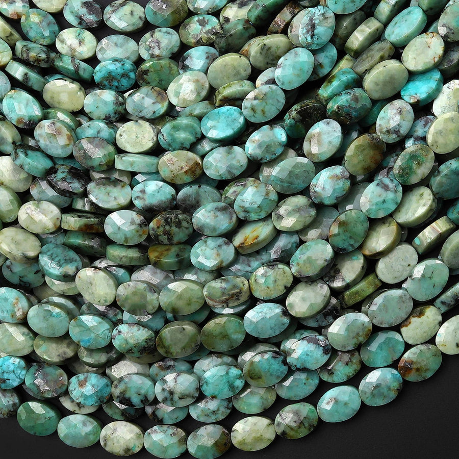 AAA Faceted Natural African Turquoise 6x8mm Oval Beads Gemstone 15.5" Strand