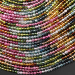 AAA Genuine Natural Pink Green Blue Yellow Tourmaline 3mm Smooth Round Ombre Gemstone Beads 15.5" Strand
