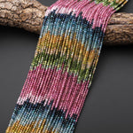 AAA Genuine Natural Pink Green Blue Yellow Tourmaline 2mm Smooth Round Ombre Gemstone Beads 15.5" Strand