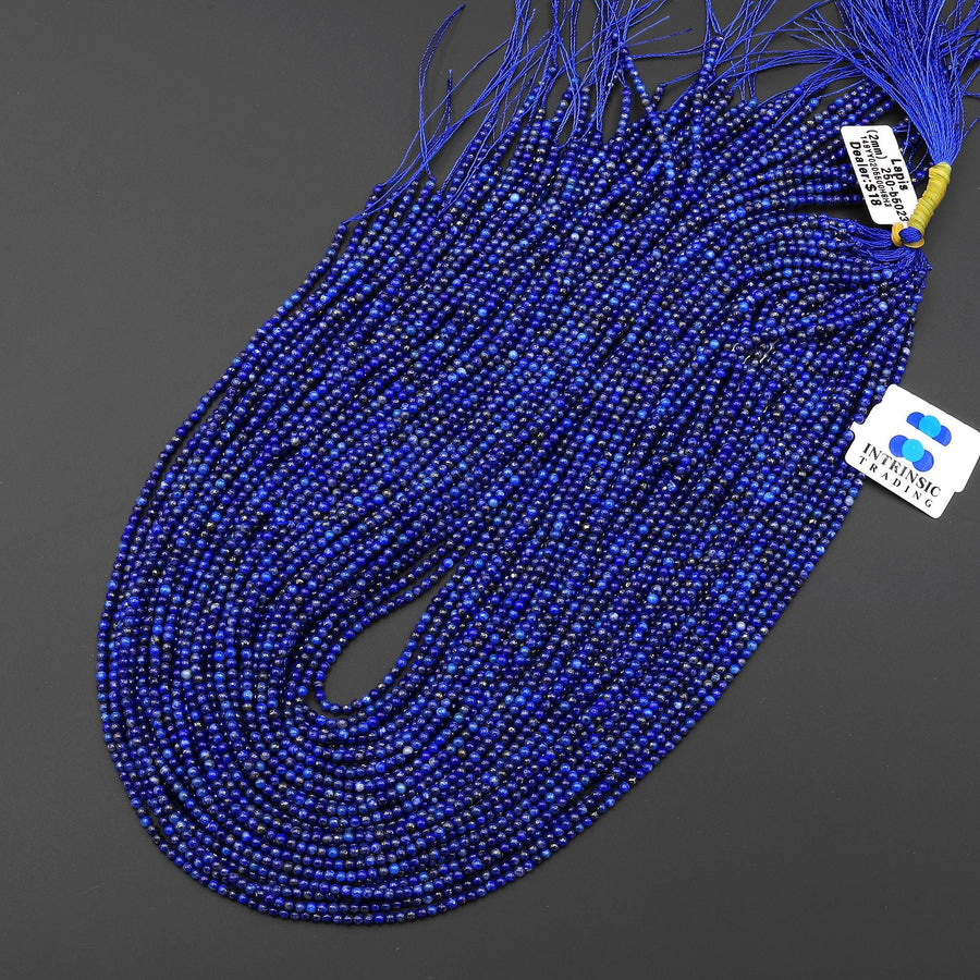 AAA Genuine Natural Blue Lapis 2mm Smooth Round Gemstone Beads 15.5" Strand