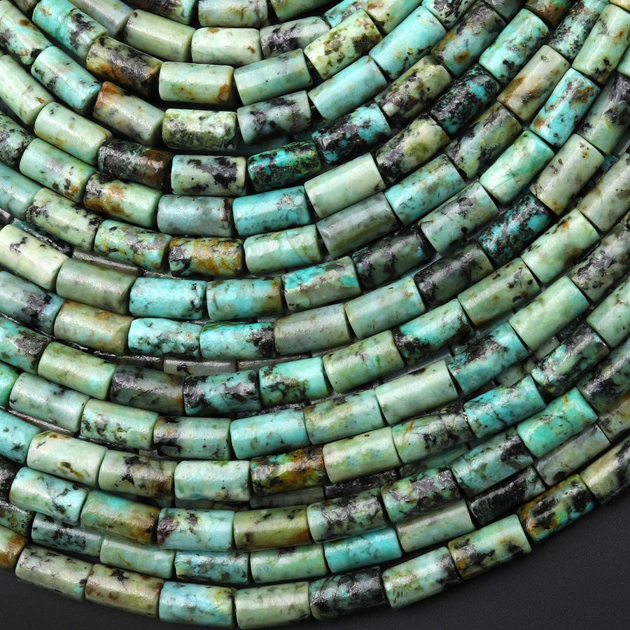 Natural African Turquoise 4x8mm Cylinder Tube Beads 15.5" Strand
