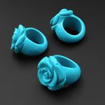 Hand Carved Turquoise Jasper Rose Flower Ring Aka Dyed Sleeping Beauty