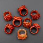 Hand Carved Natural Carnelian Rose Flower Ring Aka Dyed Sleeping Beauty