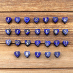 AAA Laser Engraved Drilled Natural Blue Lapis Heart Beads 8mm Choose from 26 Alphabet Letters Name Initial